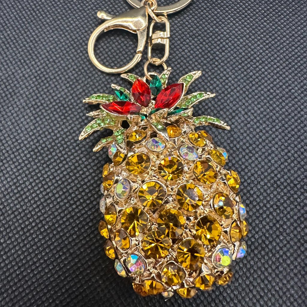 Pineapple Rhinestone Gold Tone KeychainBag Charm